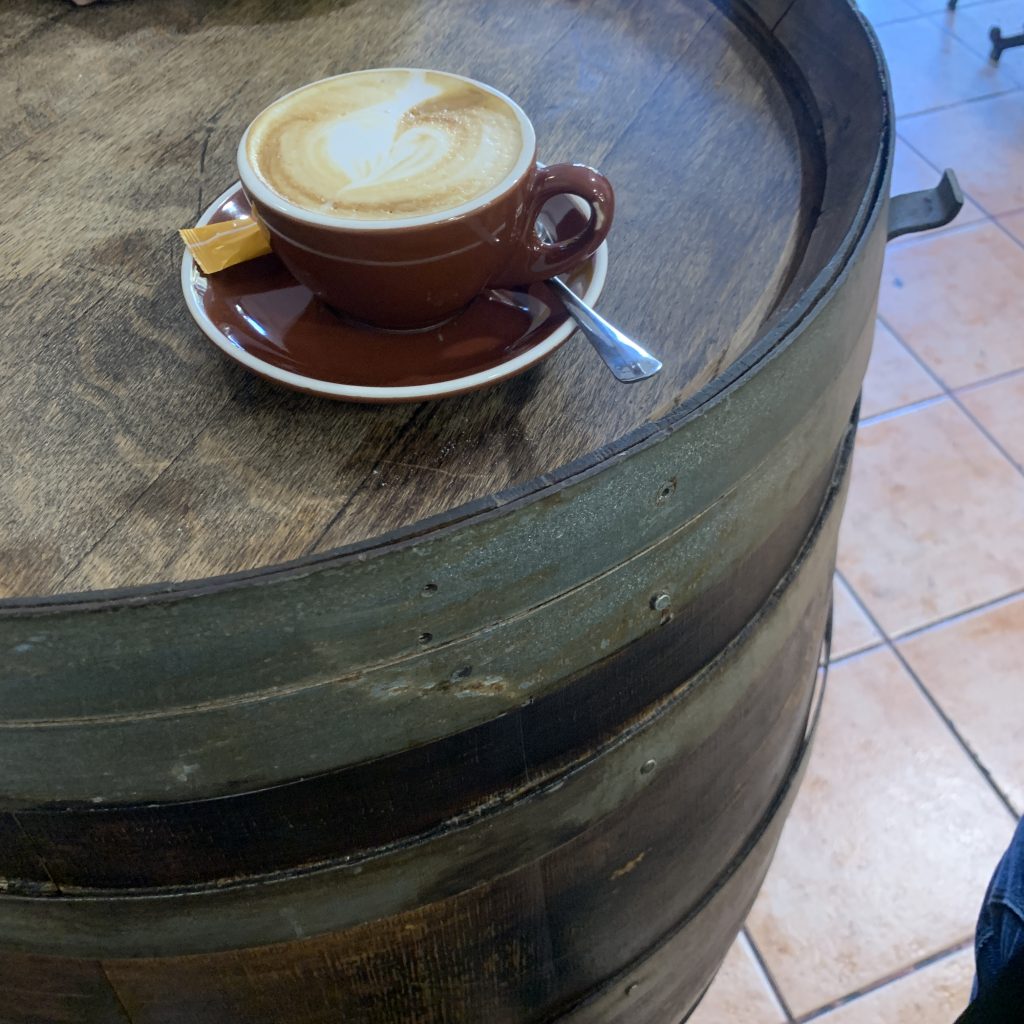 the coffee on a barrel