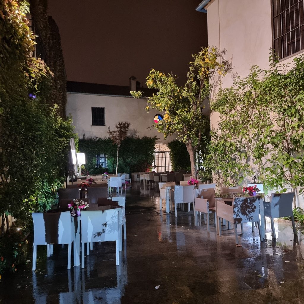 Hotel Hospes Palacio del Bailío's outdoor breakfast and dinning area for the better weather. 