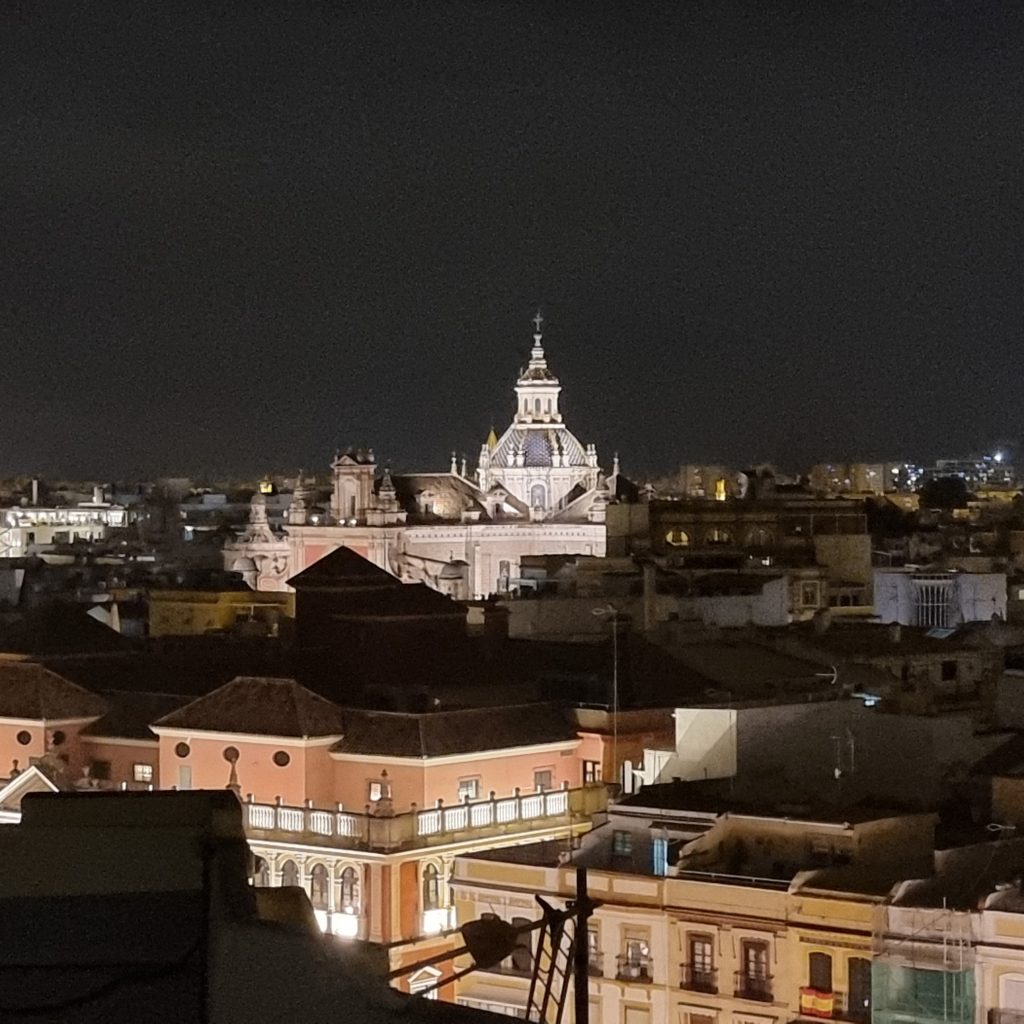 Great Catedral de Sevilla night view from QUERENCIA DE SEVILLA hotel roof top