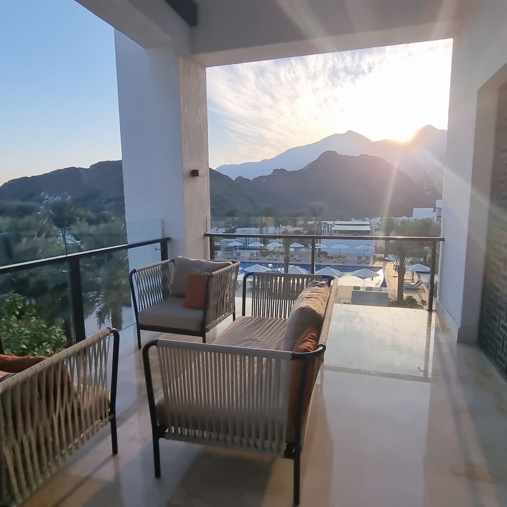 InterContinental Fujairah Lobby balcony sofas and mountain view